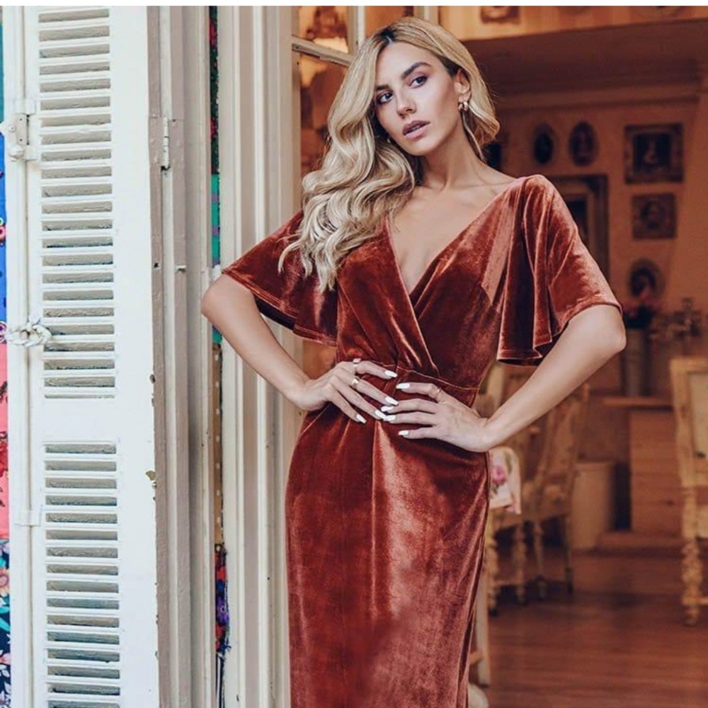 NWT Ever Pretty Rust Velvet Dress ✨🤎 | Elegant | Size Small